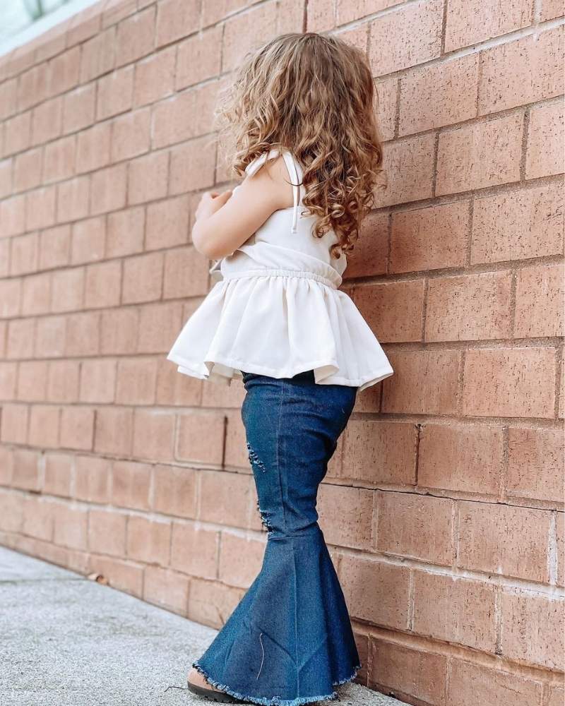 BAILEY'S BLOSSOMS Barbie Pleated Denim Bell Bottoms - Dark Denim (COLLECTIVE)
