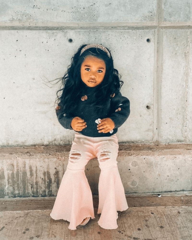 BAILEY'S BLOSSOMS Barbie Pleated Denim Bell Bottoms - PowerPuff Distressed Pink (COLLECTIVE)