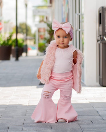 BAILEY'S BLOSSOMS Barbie Pleated Denim Bell Bottoms - PowerPuff Distressed Pink (COLLECTIVE)