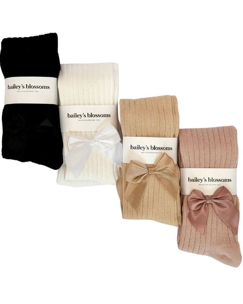 BAILEY'S BLOSSOMS Collette Ribbed Satin Bow Tights (COLLECTIVE)