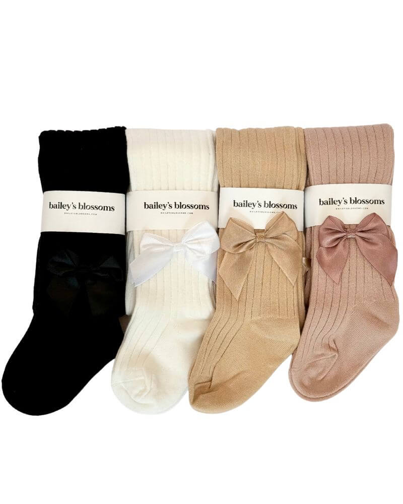 BAILEY'S BLOSSOMS Collette Ribbed Satin Bow Tights (COLLECTIVE)
