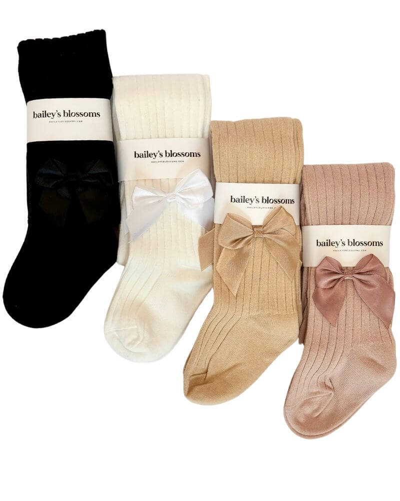 BAILEY'S BLOSSOMS Collette Ribbed Satin Bow Tights (COLLECTIVE)