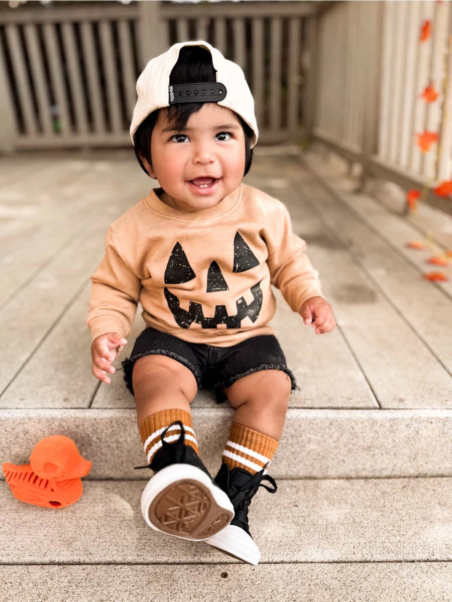 PUMPKIN SMILEY HALLOWEEN SWEATSHIRT | KIDS + BABY | TAN