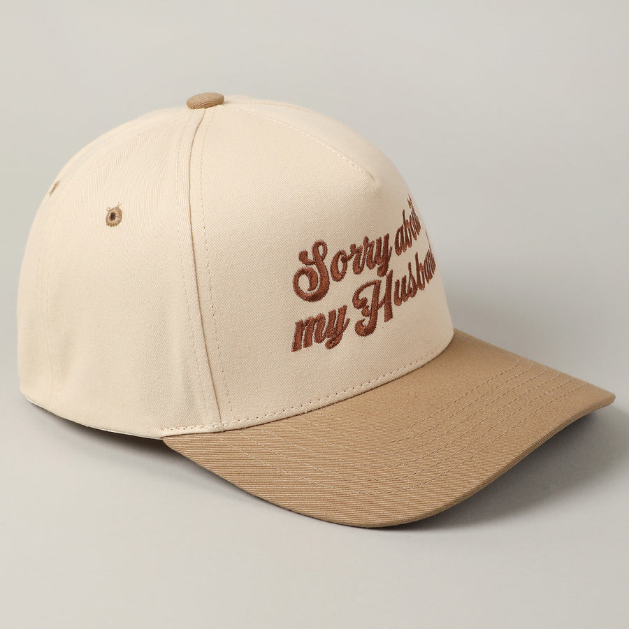 SORRY ABOUT MY HUSBAND SCRIPT HAT | BEIGE