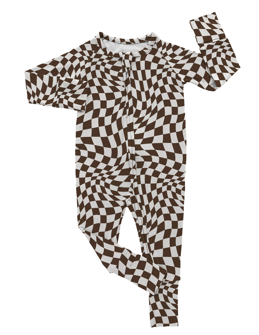 OLLC BAMBOO ROMPER | BROWN WAVY CHECKER