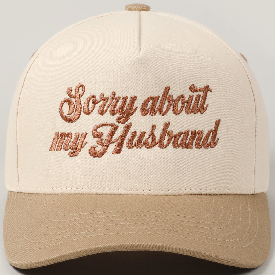 SORRY ABOUT MY HUSBAND SCRIPT HAT | BEIGE