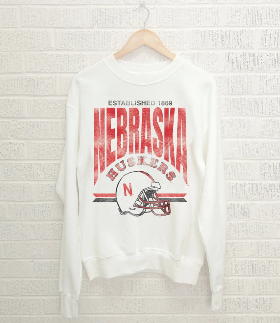 (PRE-ORDER) Nebraska Huskers Helmet Sweatshirt | White