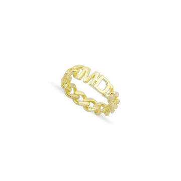 (PRE-ORDER) THE SIS KISS CHAIN LINK INITIAL RING | GOLD OR SILVER