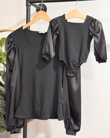 BAILEY'S BLOSSOMS Evangeline Satin Sleeve Top & Leotard - Black (COLLECTIVE)