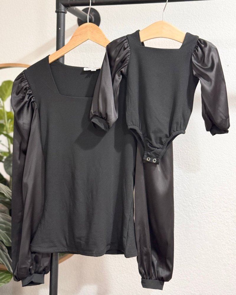 BAILEY'S BLOSSOMS Evangeline Satin Sleeve Top & Leotard - Black (COLLECTIVE)