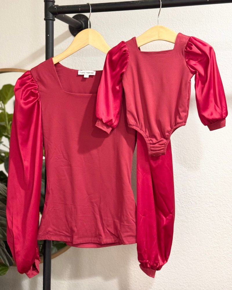 BAILEY'S BLOSSOMS Evangeline Satin Sleeve Top & Leotard - Crimson Red (COLLECTIVE)