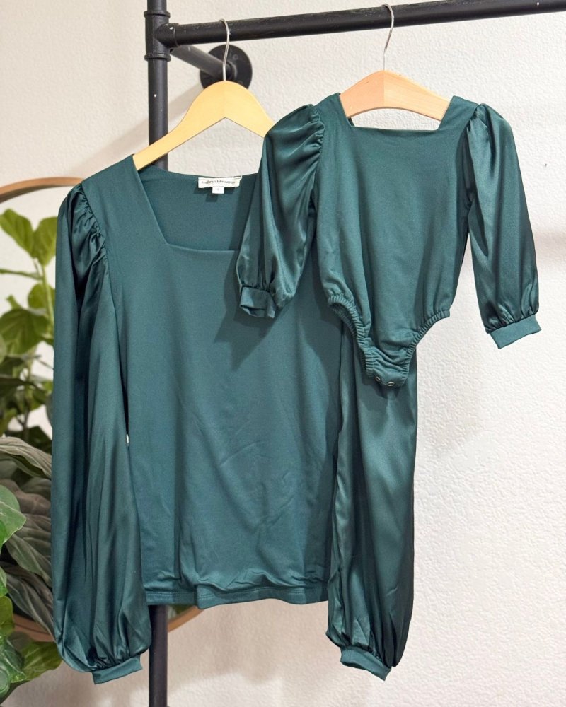 BAILEY'S BLOSSOMS Evangeline Satin Sleeve Top & Leotard - Pine Green (COLLECTIVE)