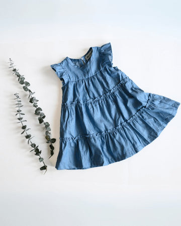 BAILEY'S BLOSSOMS Georgie Tiered Flutter Sleeve Dress - Light Denim (COLLECTIVE)