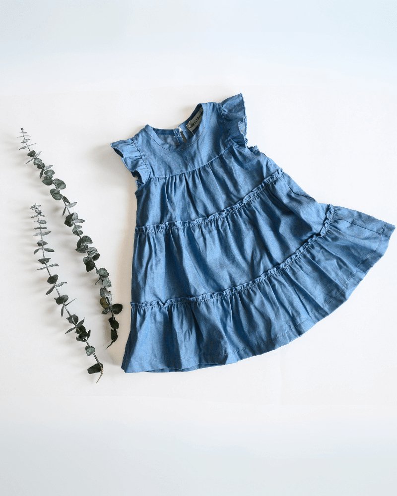 BAILEY'S BLOSSOMS Georgie Tiered Flutter Sleeve Dress - Light Denim (COLLECTIVE)