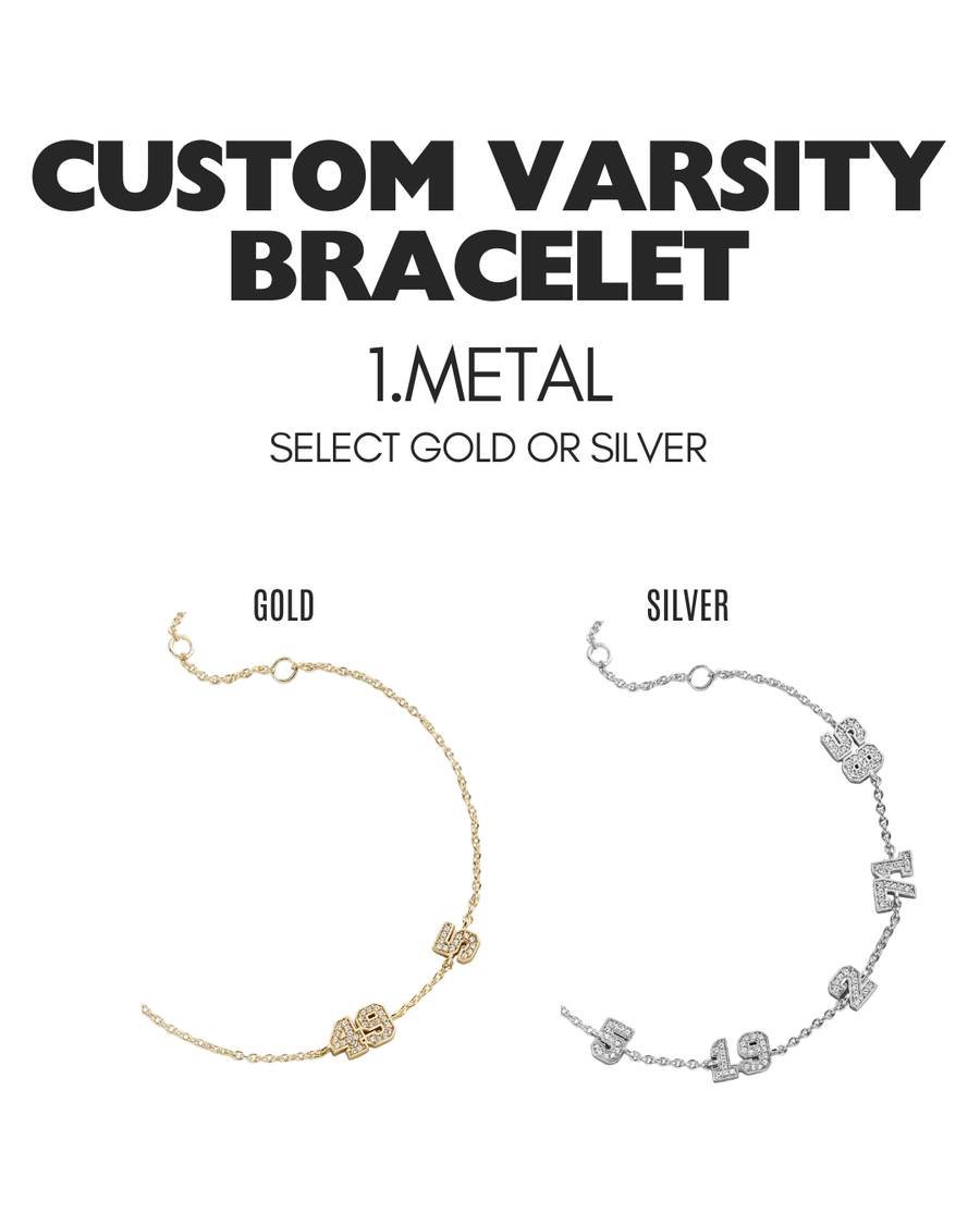 (CUSTOM PRE-ORDER) VARSITY NUMBER BRACELET | GOLD OR SILVER