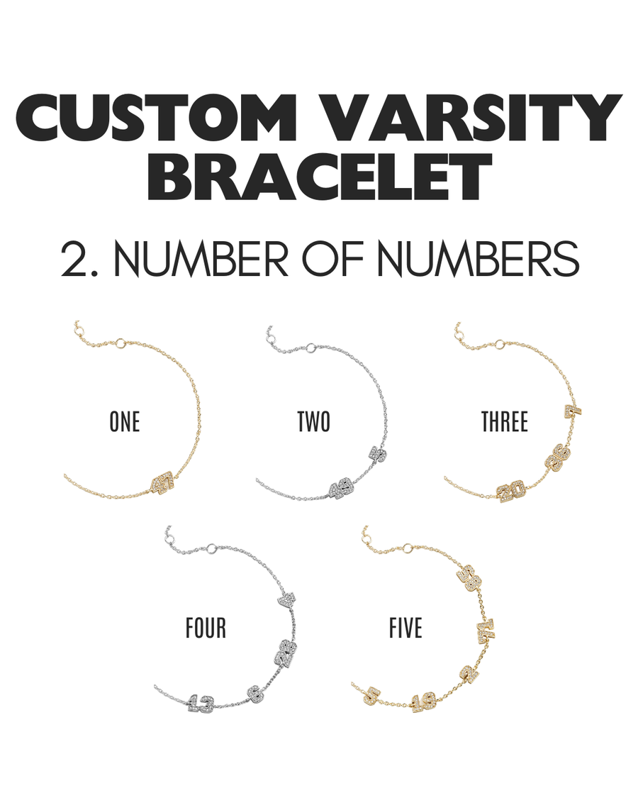 (CUSTOM PRE-ORDER) VARSITY NUMBER BRACELET | GOLD OR SILVER