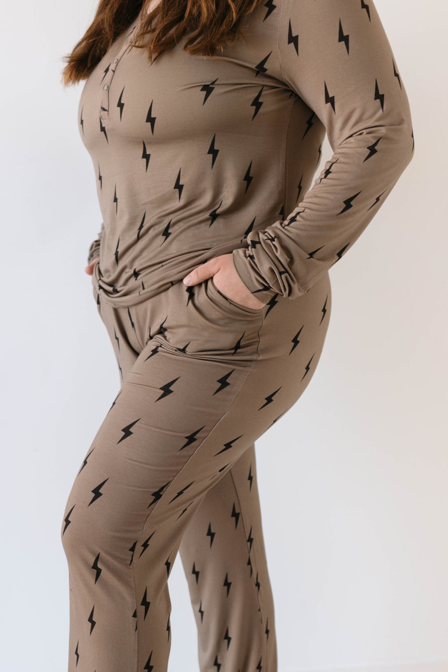 Women's Bamboo Pajama | Brown & Black Lightning Bolt