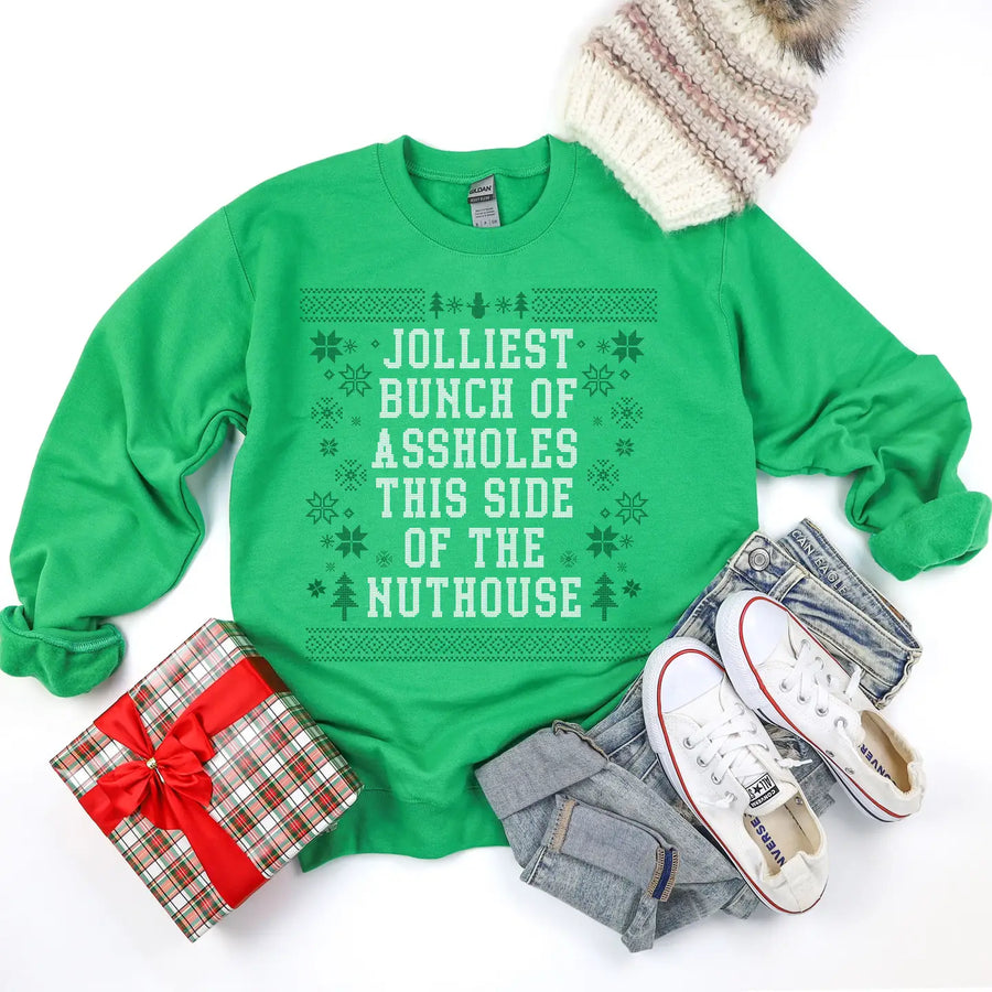 JOLLIEST BUNCH OF A**HOLES THIS SIDE UNISEX SWEATSHIRT | GREEN