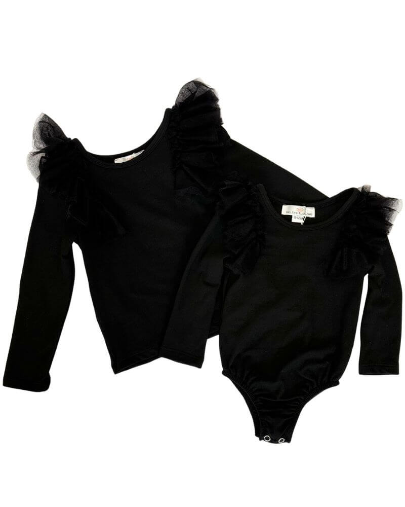 BAILEY'S BLOSSOMS June Ruffle Shoulder Top & Leotard - Black (COLLECTIVE)