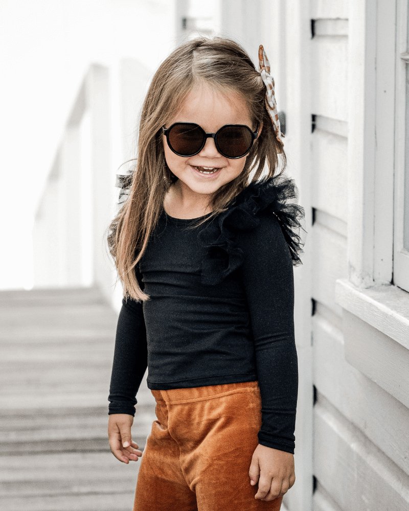 BAILEY'S BLOSSOMS June Ruffle Shoulder Top & Leotard - Black (COLLECTIVE)