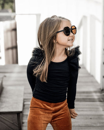 BAILEY'S BLOSSOMS June Ruffle Shoulder Top & Leotard - Black (COLLECTIVE)