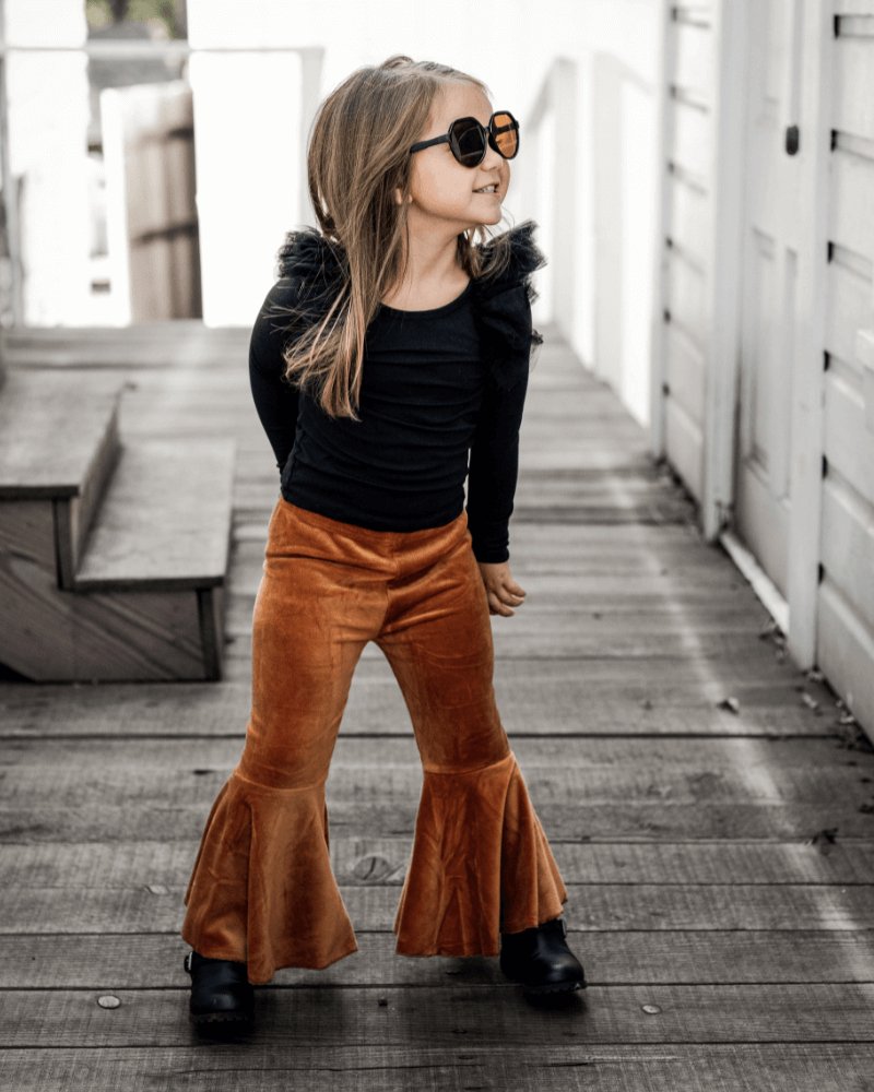 Lina Pleated Velour Bell Bottoms - Camel