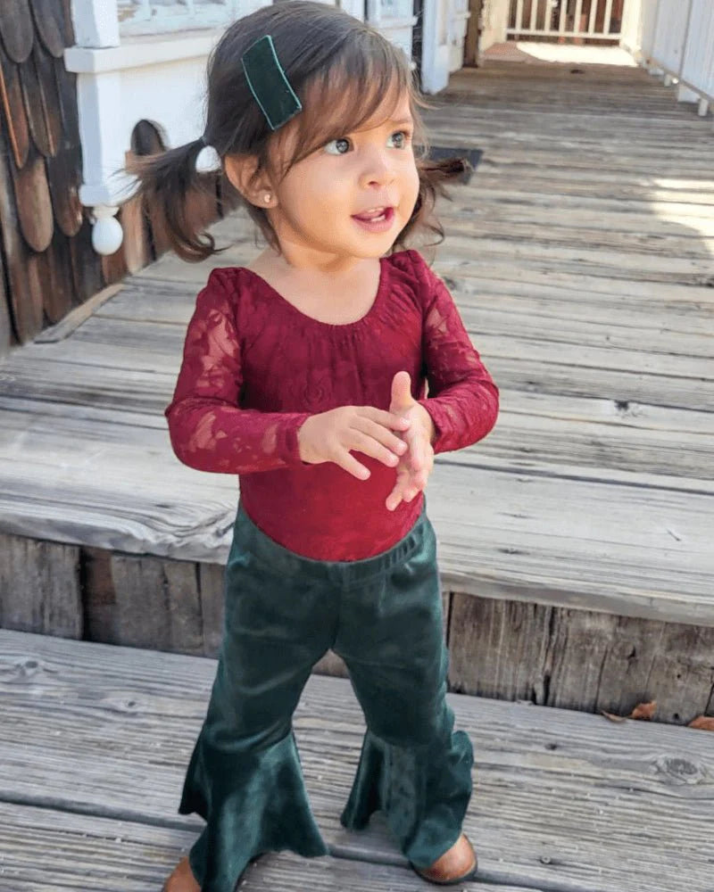 BAILEY'S BLOSSOMS Lina Pleated Velour Bell Bottoms - Hunter (COLLECTIVE)