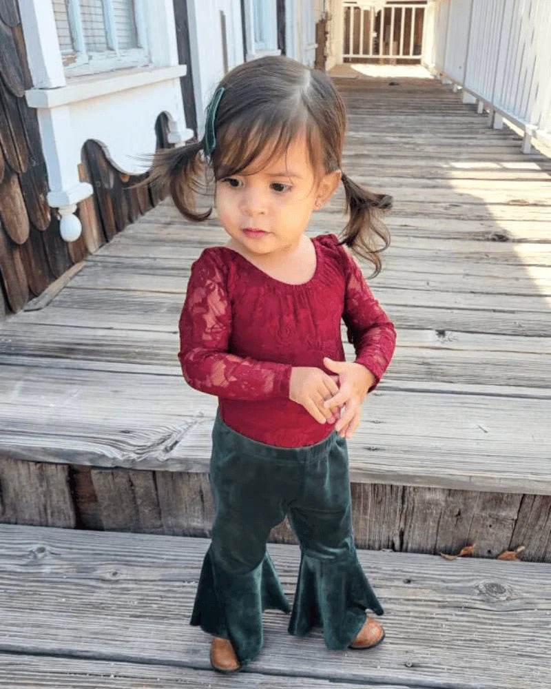 BAILEY'S BLOSSOMS Lina Pleated Velour Bell Bottoms - Hunter (COLLECTIVE)