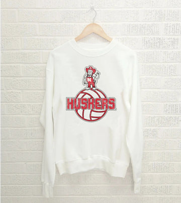 NEBRASKA HUSKERS VOLLEYBALL MASCOT VINTAGE SWEATSHIRT | WHITE