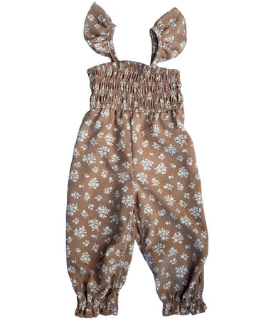 BAILEY'S BLOSSOMS Paisley Smocked Ruffle Jumpsuit - Light Khaki Floral (COLLECTIVE)