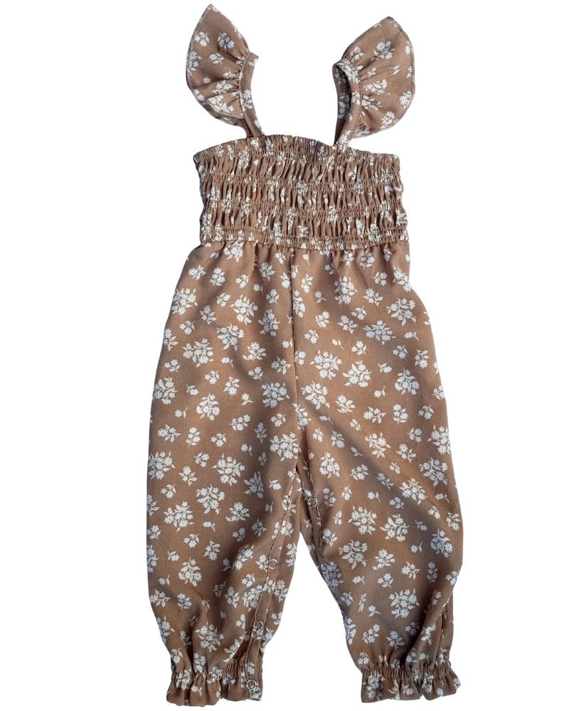 BAILEY'S BLOSSOMS Paisley Smocked Ruffle Jumpsuit - Light Khaki Floral (COLLECTIVE)