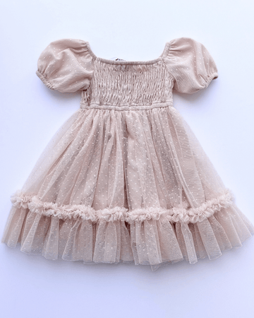BAILEY'S BLOSSOMS Smocked Dots Tulle Dress - Champagne (COLLECTIVE)