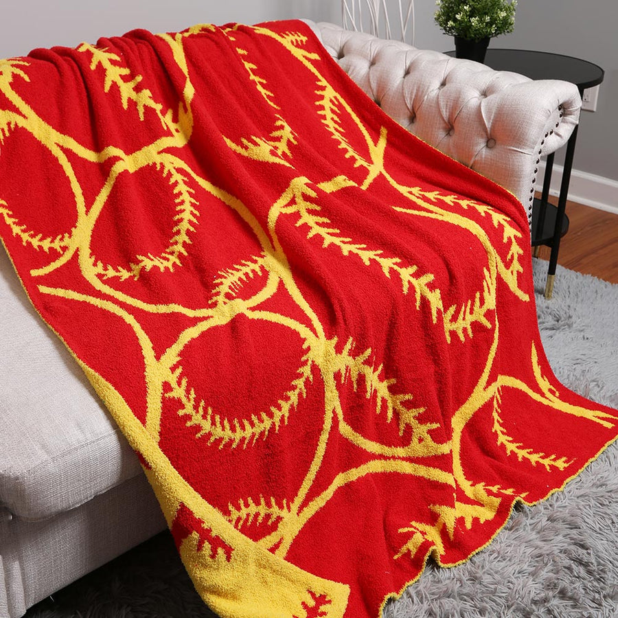 SOFTBALL PLUSH BLANKET | RED YELLOW