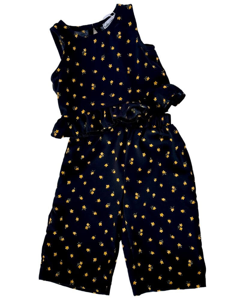 BAILEY'S BLOSSOMS Sterling Peplum Two-Piece Set - Black with Yellow Florals (COLLECTIVE)
