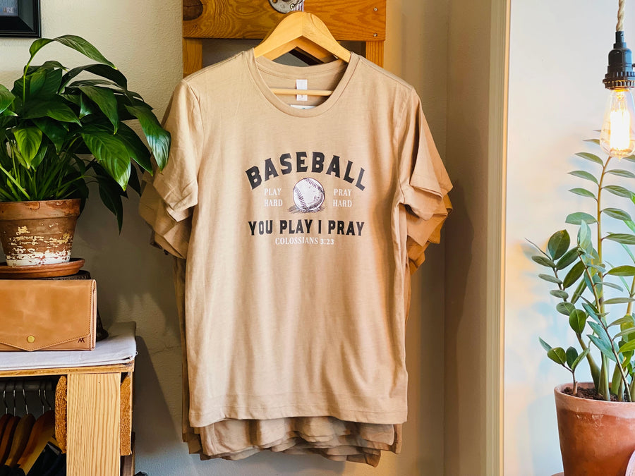 PLAY HARD, PRAY HARD BASEBALL TEE | TAN