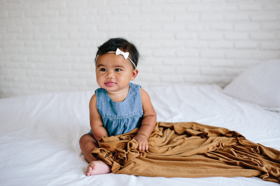 COPPER PEARL KNIT SWADDLE BLANKET | CAMEL