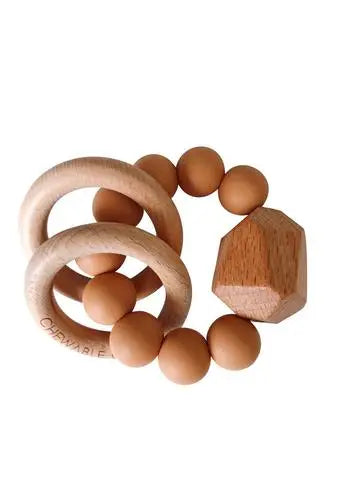 CHEWABLE CHARM HAYES SILICONE + WOOD TEETHER RING | TERRA COTTA