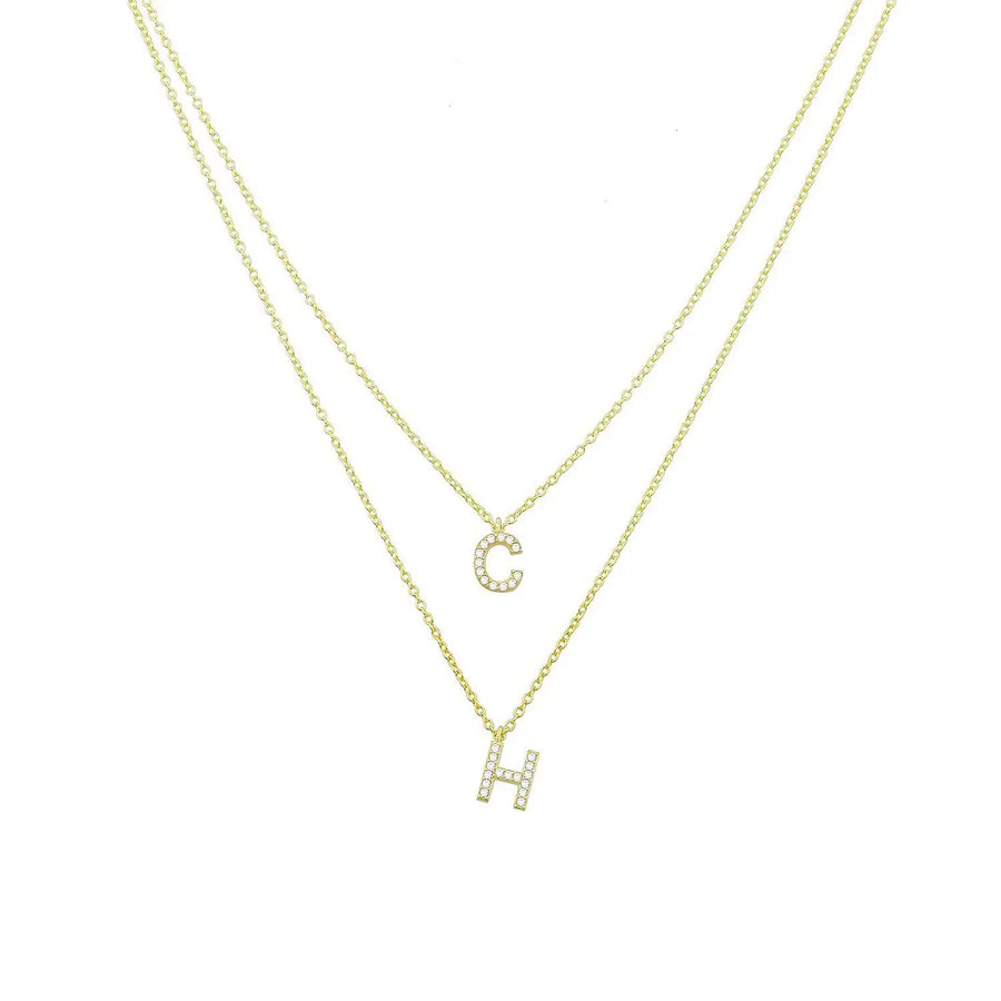 (PRE-ORDER) THE SIS KISS CUSTOM DOUBLE LAYER INITIAL WOMEN'S NECKLACE | GOLD, ROSE GOLD OR SILVER