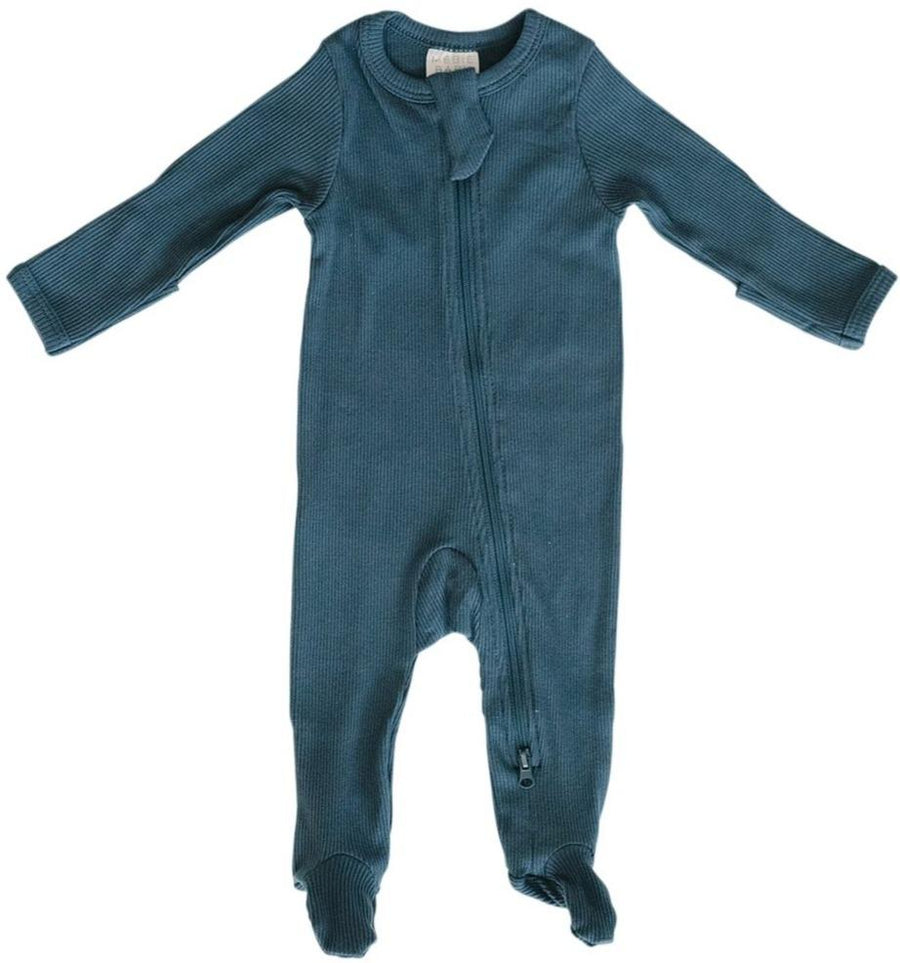 MEBIE BABY ORGANIC COTTON RIBBED FOOTED ZIPPER ONE-PIECE | NAVY